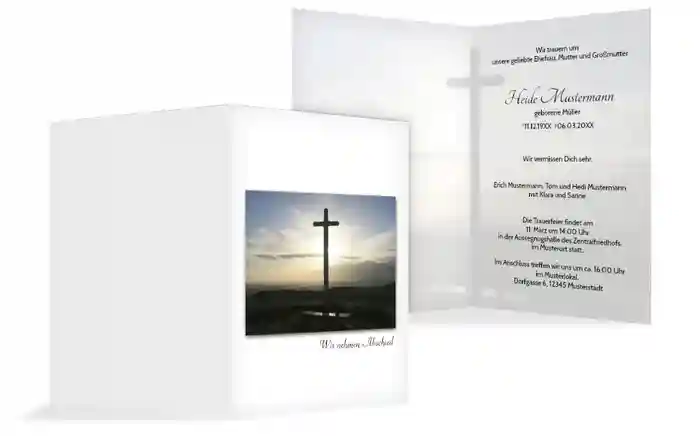 Trauerkarte Kreuz hoch