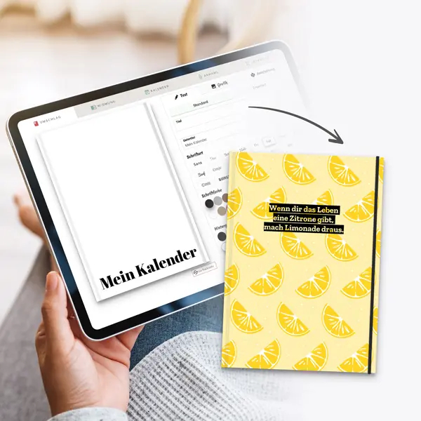 Taschenkalender auf einem Mobile Tablet auf dem Display der Designer zum selbst gestalten