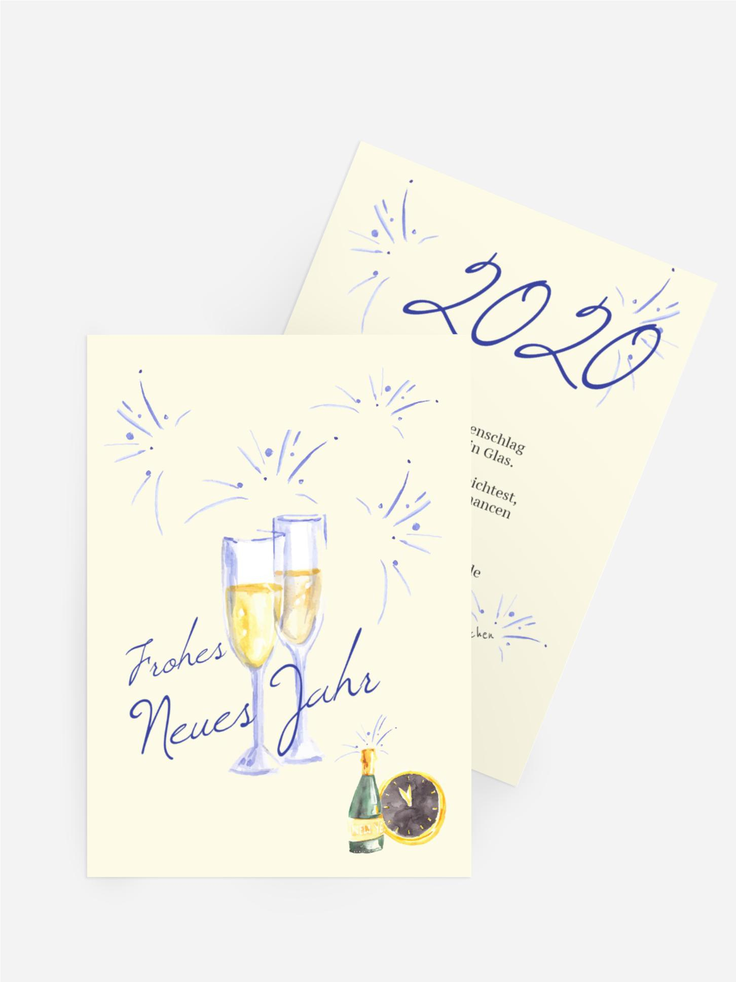 Neujahrskarte Sektanstoß