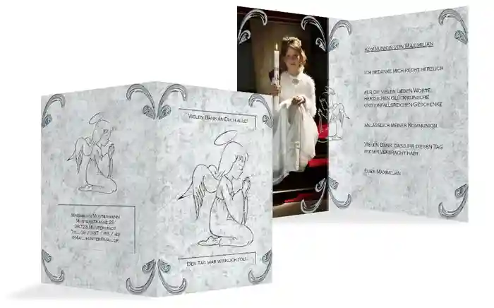 Dankeskarte Kommunion Relief-Engelchen