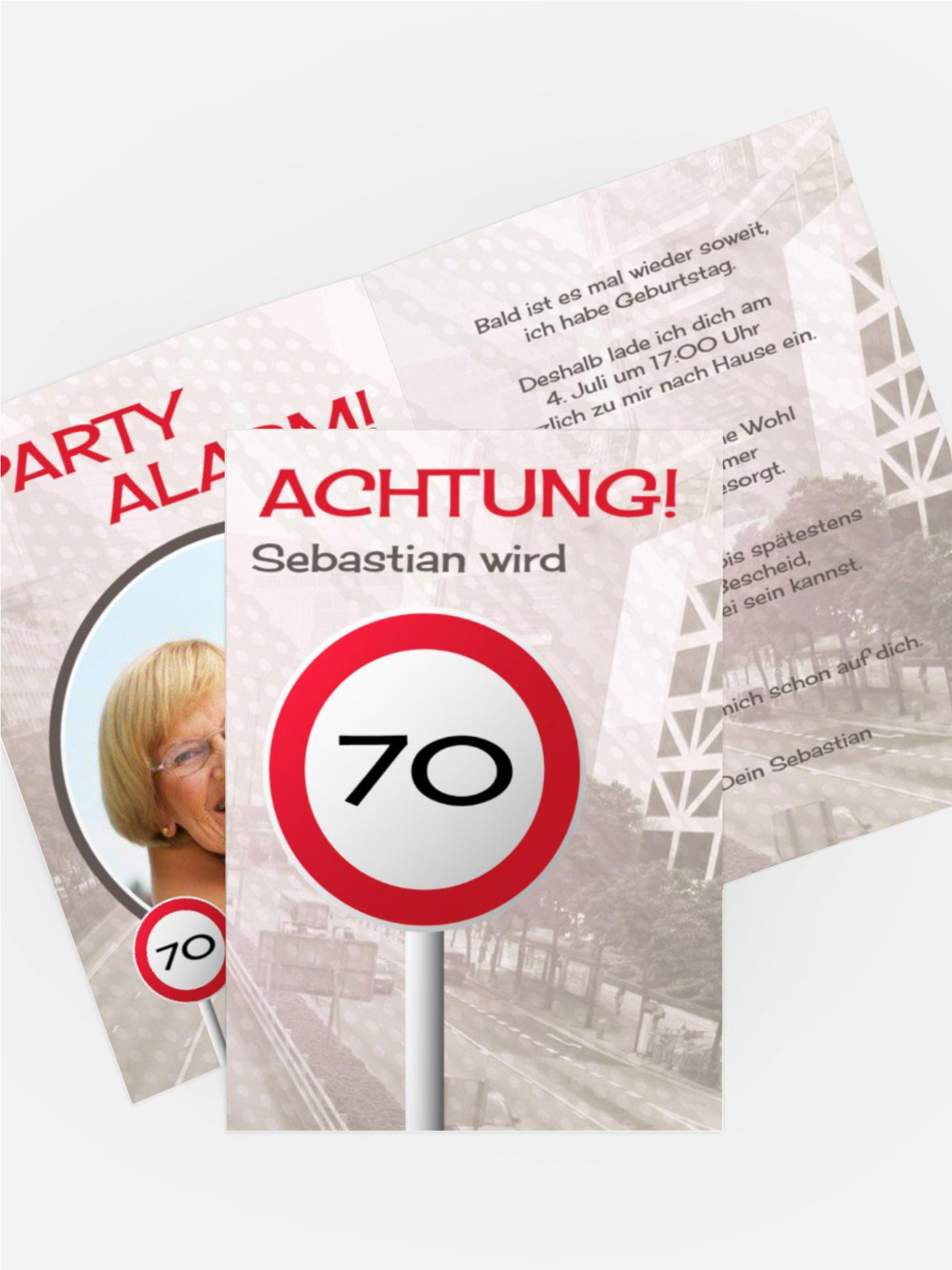 Geburtstagseinladungskarte Begrenzungsschild 70 Foto