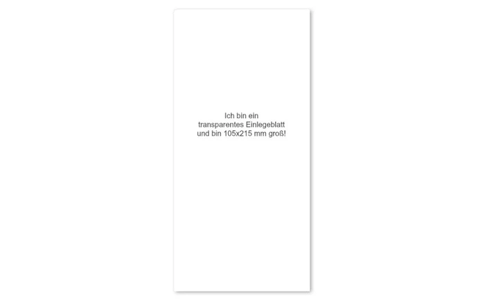 transparentes Einlegeblatt 105x215 mm