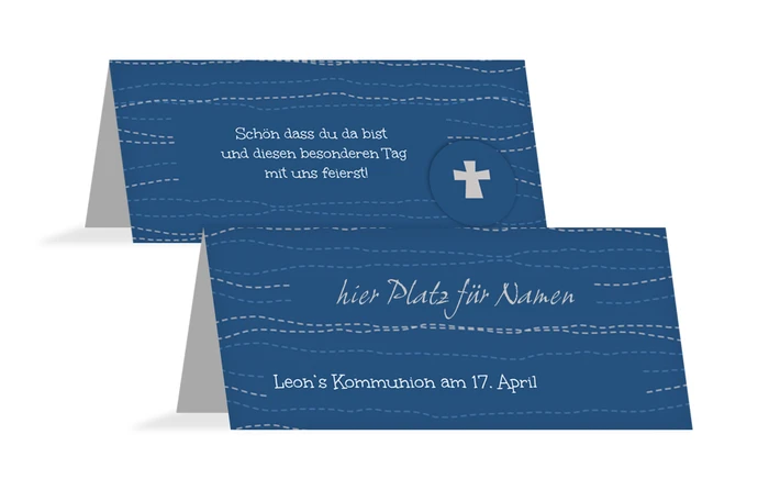 Tischkarte Kommunion Wellen Kreuz Tischkarte Kommunion Wellen Kreuz