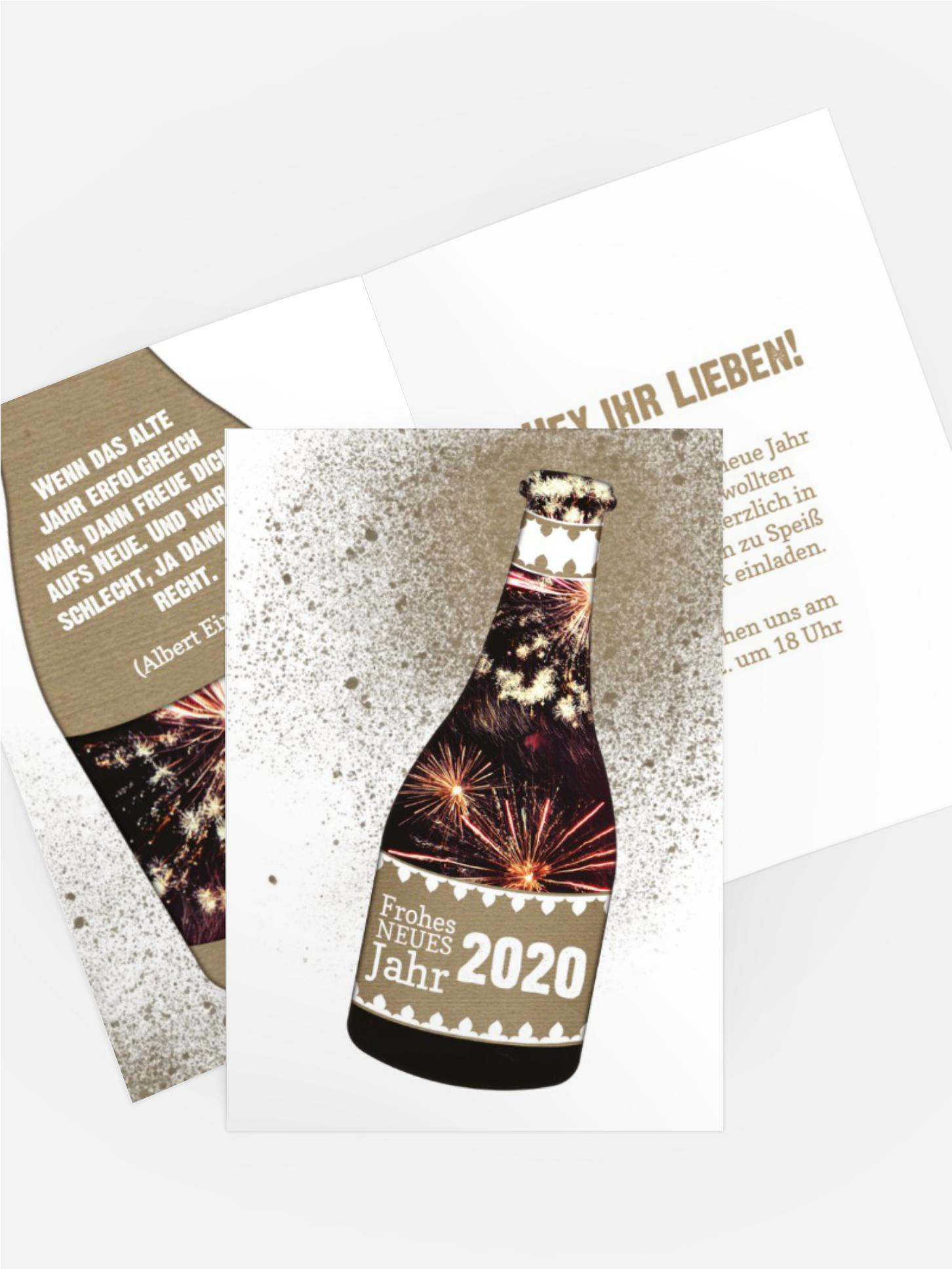 Neujahrskarte Sektflasche