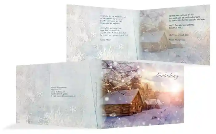 Weihnachtseinladung Privat Schneehütte