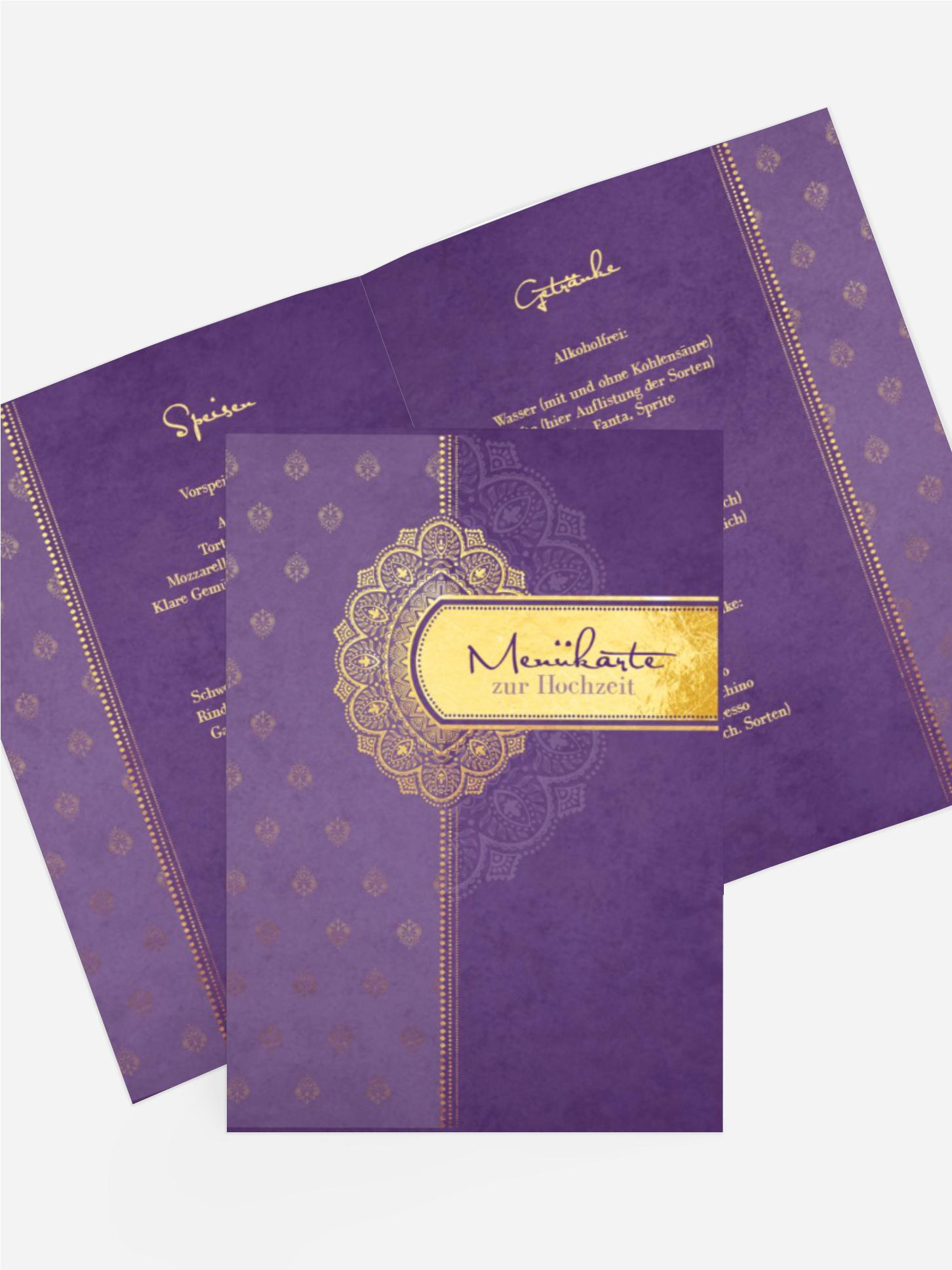 Menükarte zur Hochzeit Mumbai