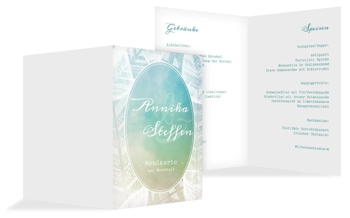 Hochzeit Menükarte Federleicht