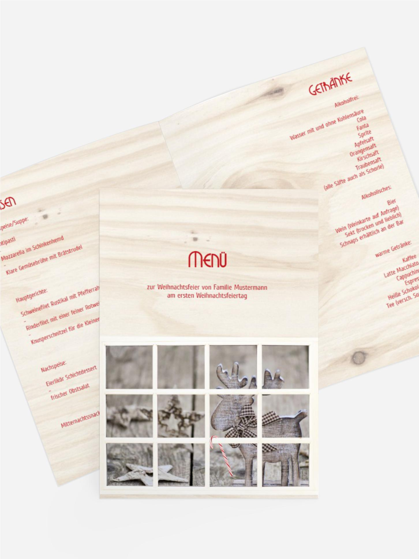 Weihnachtsmenükarte Holzelch
