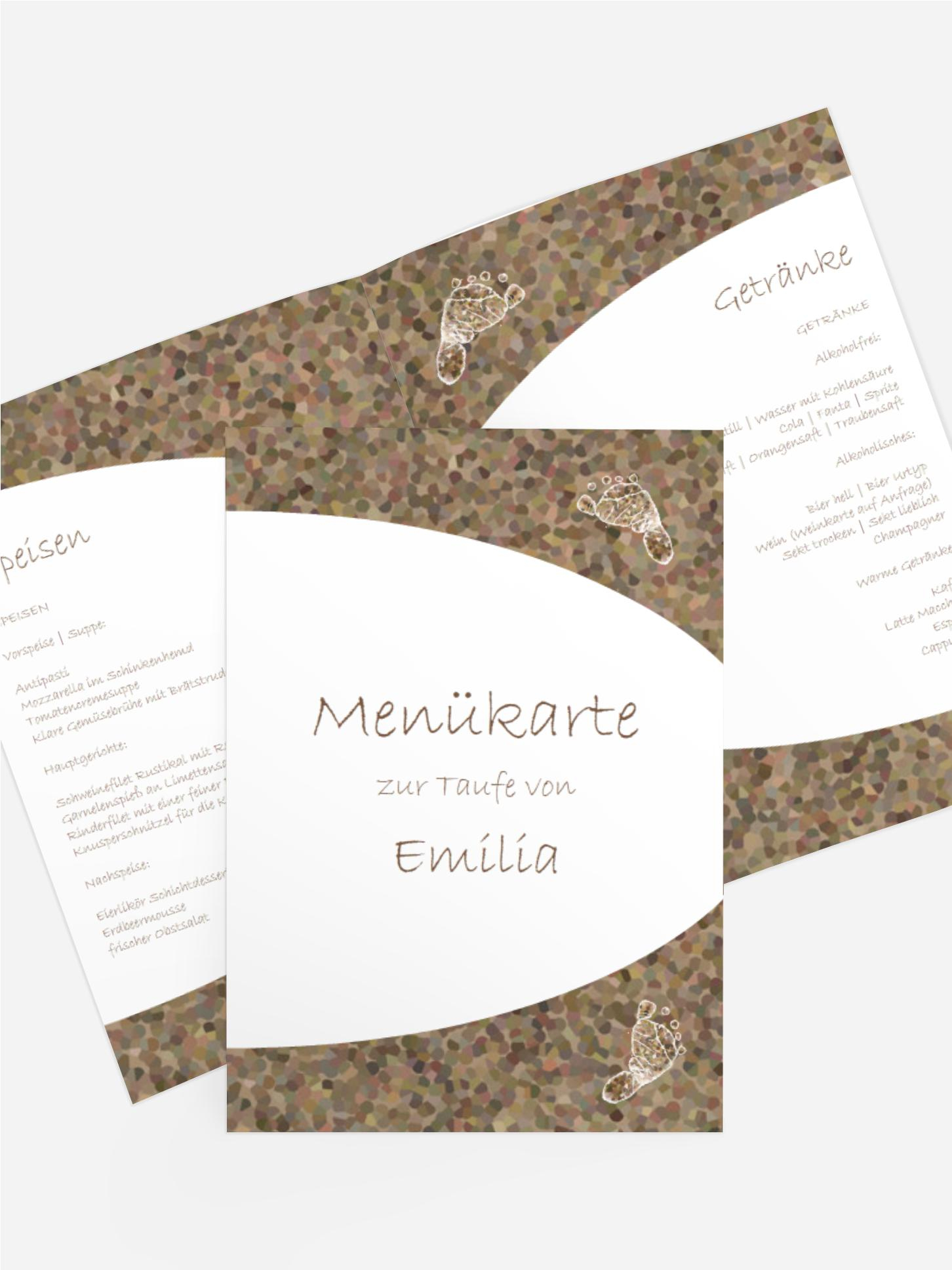 Taufe Menükarte Erste Schritte