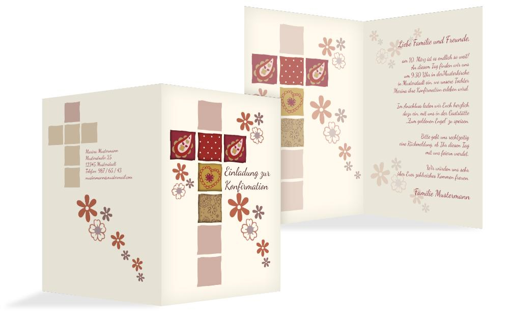 Einladung zur Konfirmation Florales Kreuz