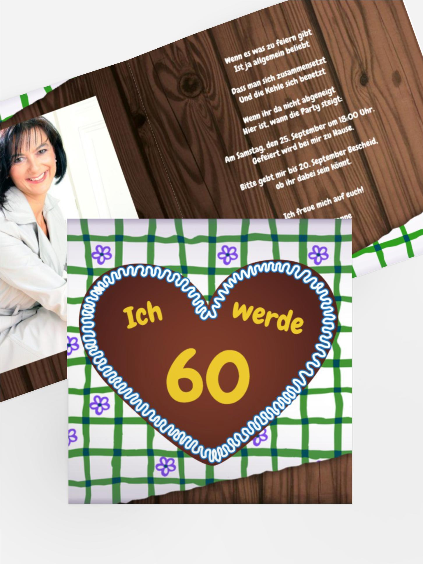 Geburtstagseinladungskarte Lebkuchenherz 60 Foto