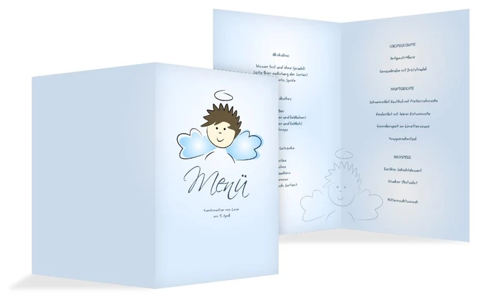 Menükarte Konfirmation Engelchen Jungs Menükarte Konfirmation Engelchen Jungs
