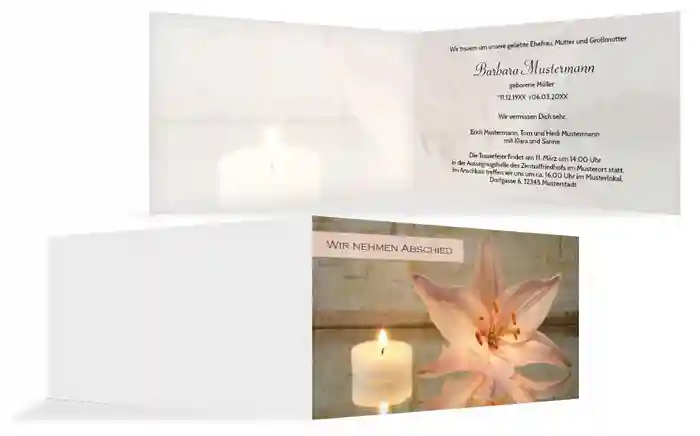 Trauerkarte Kerze und Blume quer Trauerkarte Kerze und Blume quer