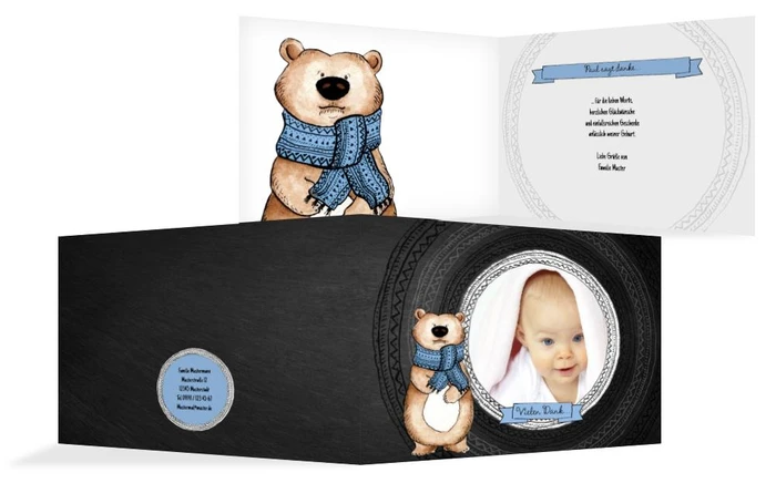 Dankeskarte zur Geburt Vintage Bär