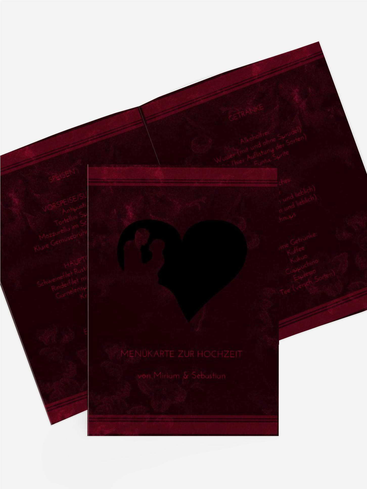 Menükarte zur Hochzeit Liebespärchen