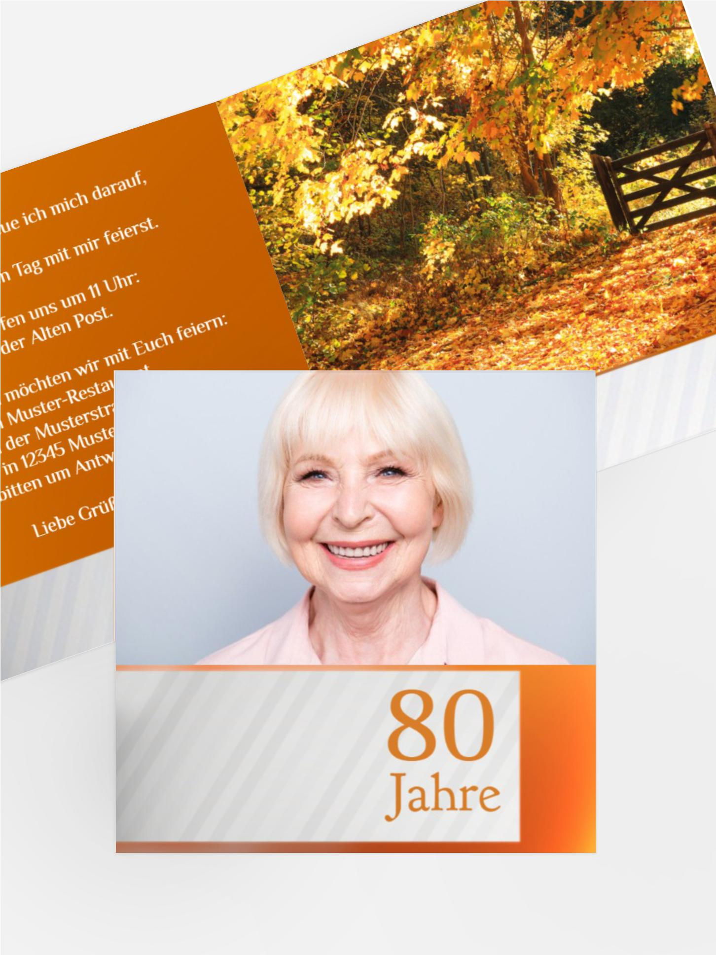 Geburtstagseinladung Laubgold 80