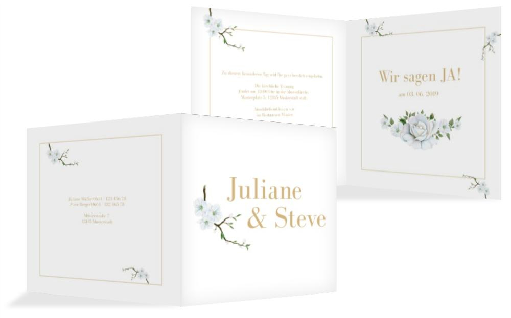 Hochzeitseinladung Weiße Rose