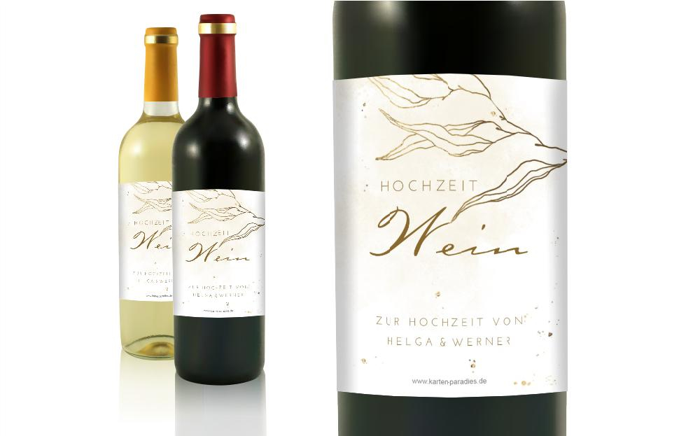 Flaschenetikett Hochzeit edle Blattstruktur