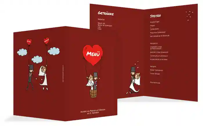 Hochzeitsmenü Comic Brautpaar