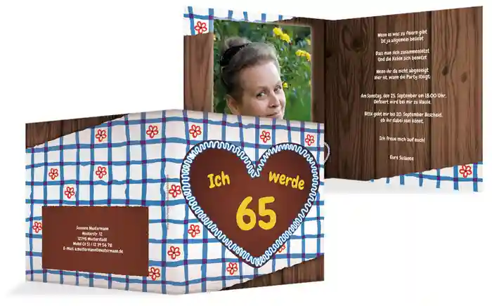 Geburtstagseinladungskarte Lebkuchenherz 65 Foto
