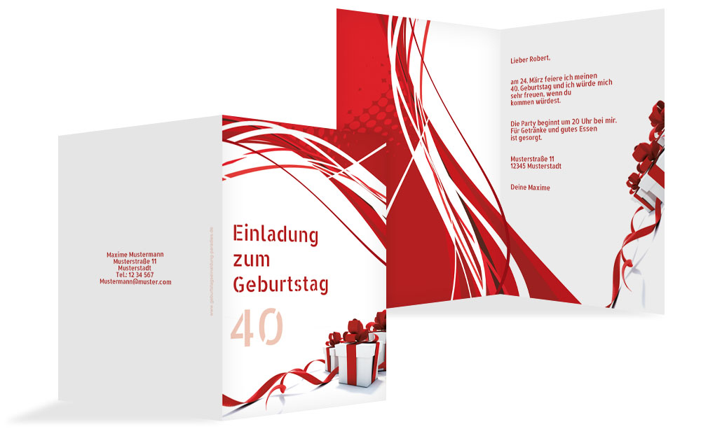 Geburtstagseinladung Schleifenband 40 Geburtstagseinladung Schleifenband 40