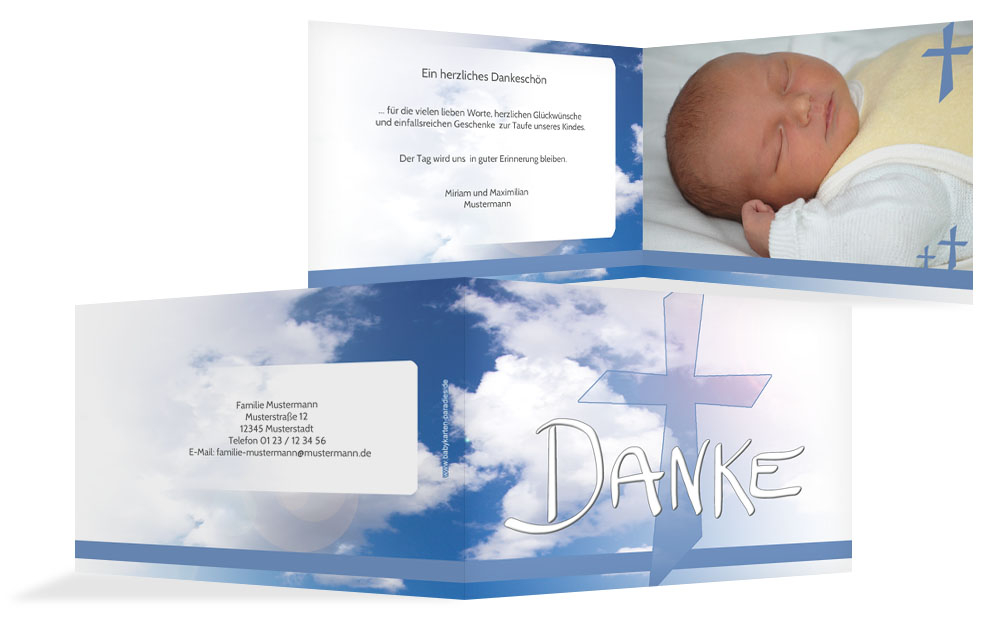 Dankeskarte Taufe Himmelskreuz Dankeskarte Taufe Himmelskreuz