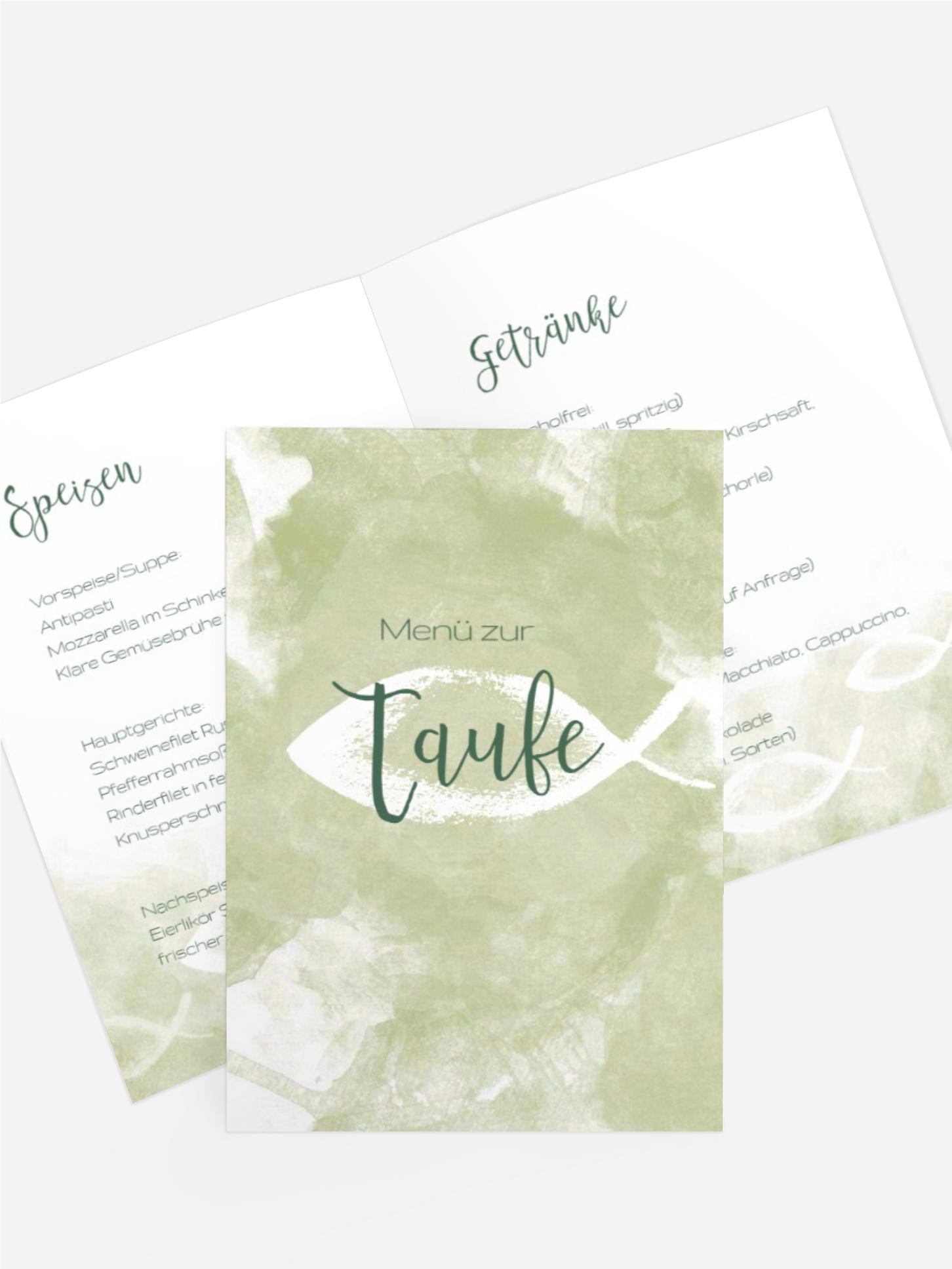 Menükarte Taufe Aquarelltraum