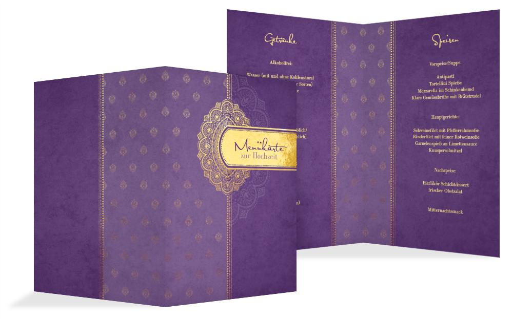 Menükarte zur Hochzeit Mumbai