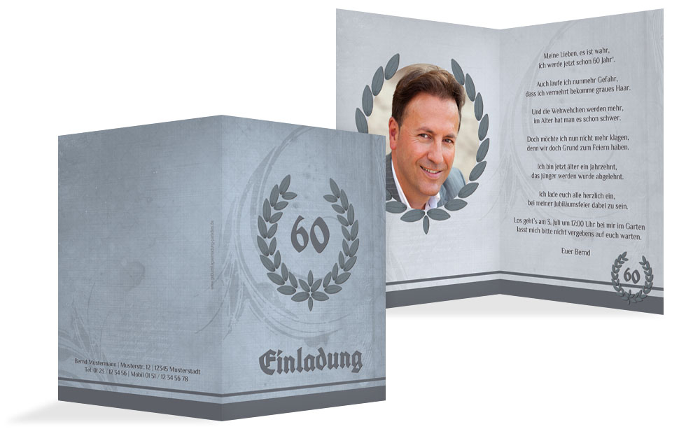 Einladungskarte Geburtstag Lorbeerkranz 60 Foto