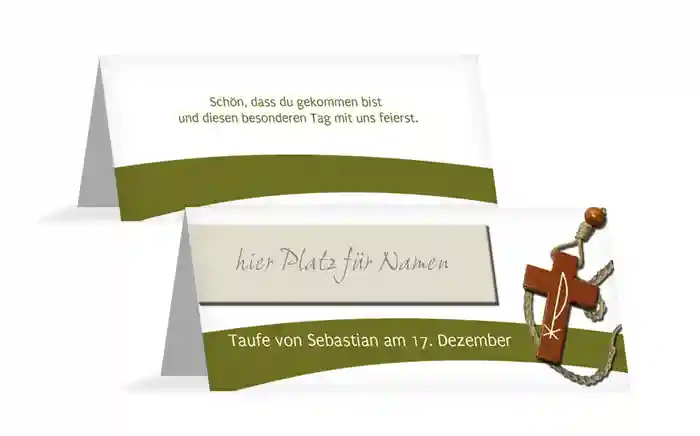 Tischkarte Taufe Kreuz auf Welle