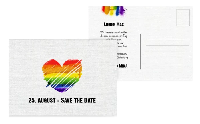 Save the Date Karte zur Hochzeit Regenbogenliebe
