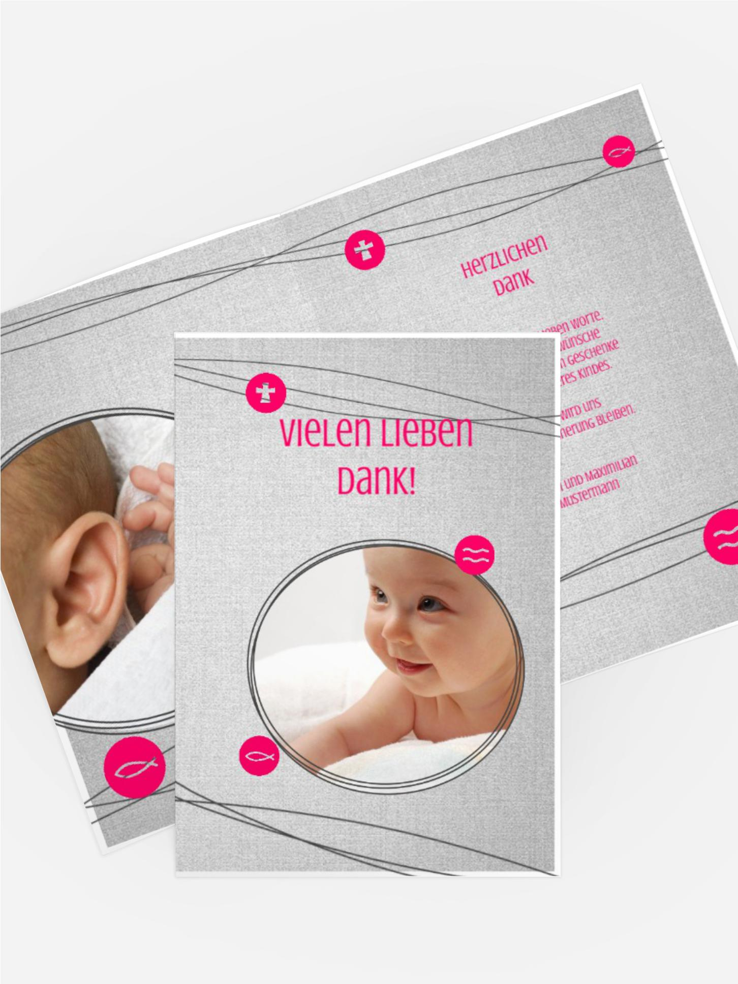 Dankeskarte Taufe Taufsymbole an Schnüren