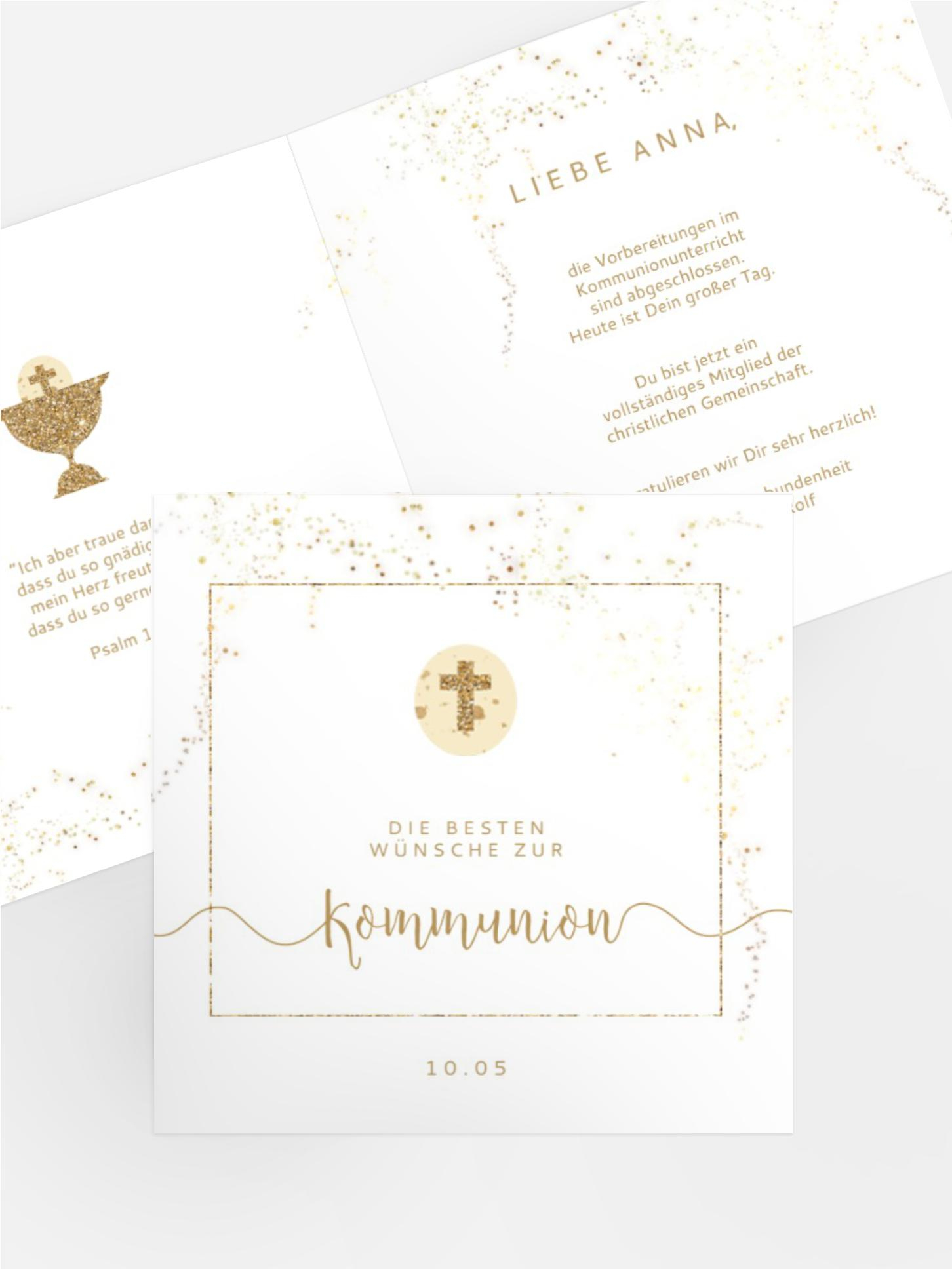 Glückwunschkarte Kommunion Goldene Kommunionschale