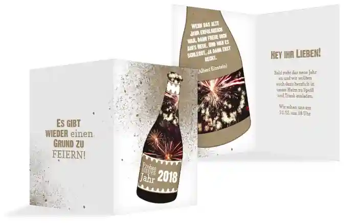 Neujahrskarte Sektflasche