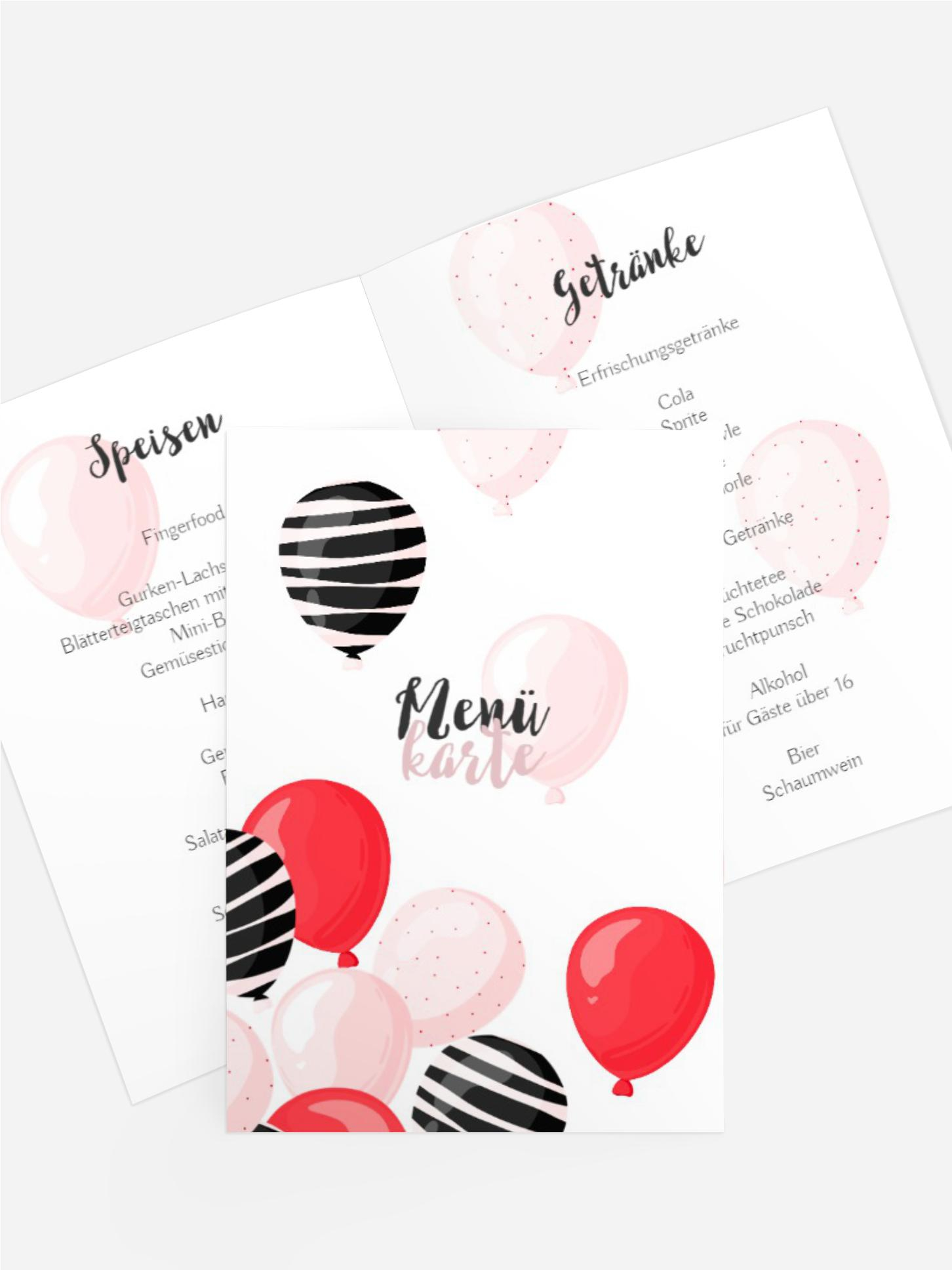 Menükarte Jugendliche Geburtstag Ballons fliegen