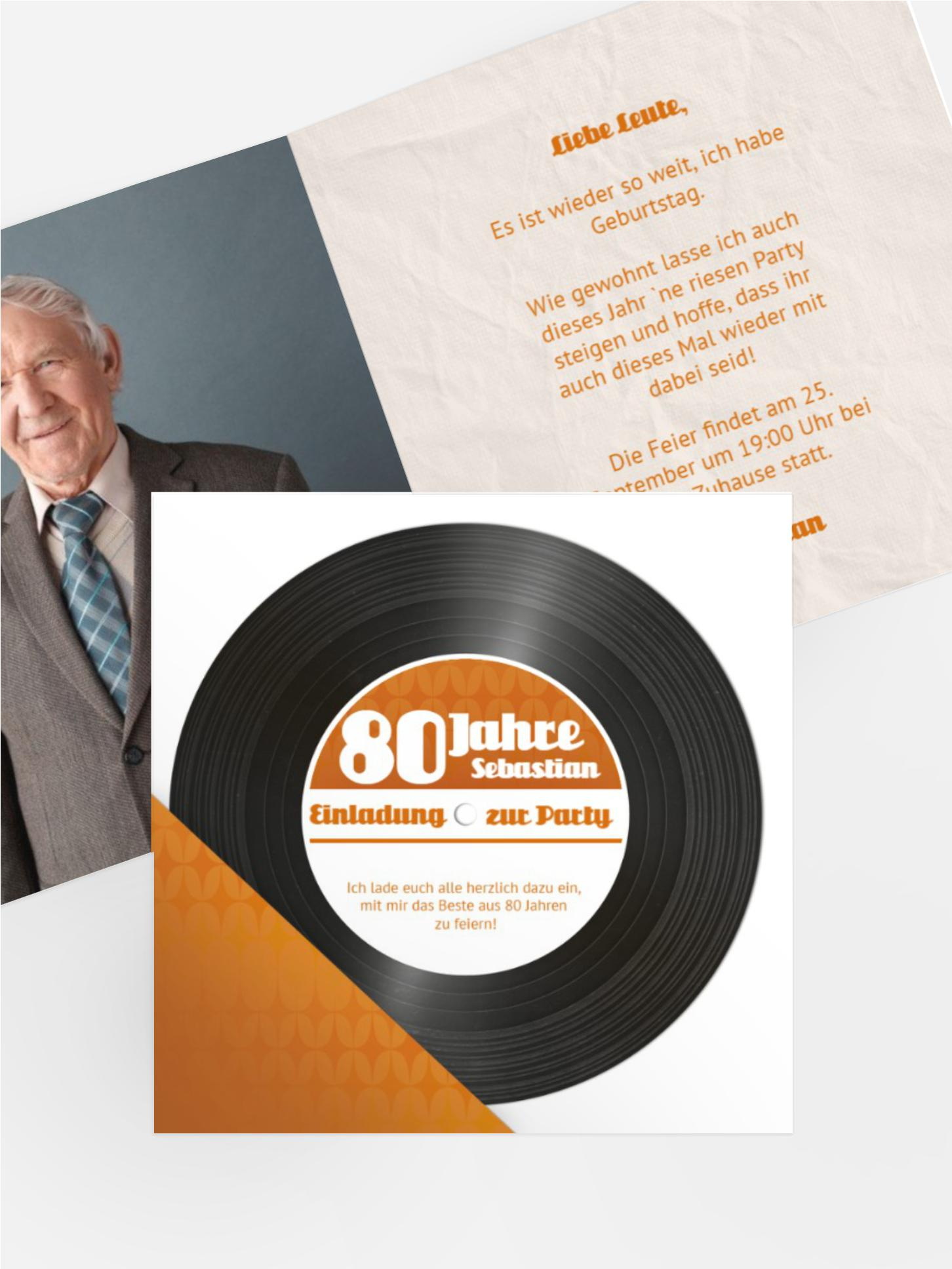 Geburtstagseinladung Schallplatte 80