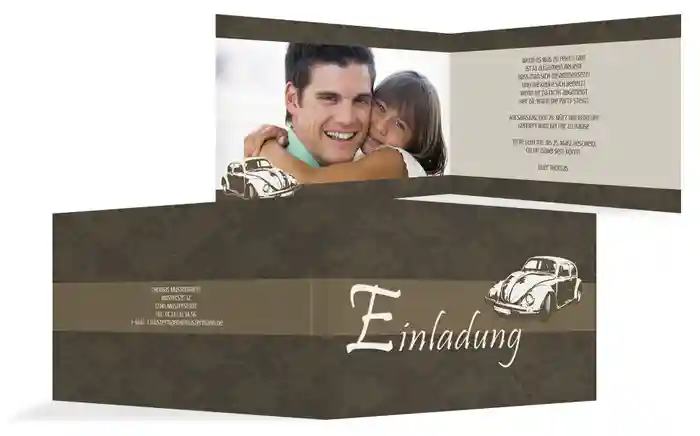 Einladungskarte zum Geburtstag old car Foto
