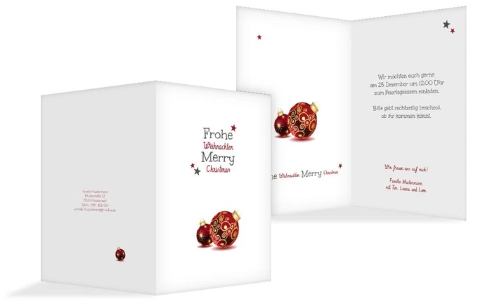Weihnachts Einladungskarte privat Weihnachtskugeln