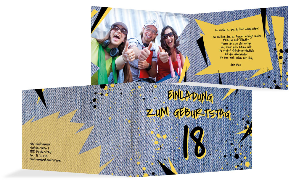 Einladung zum 18. Geburtstag Jeans Style Foto Einladung zum 18. Geburtstag Jeans Style Foto