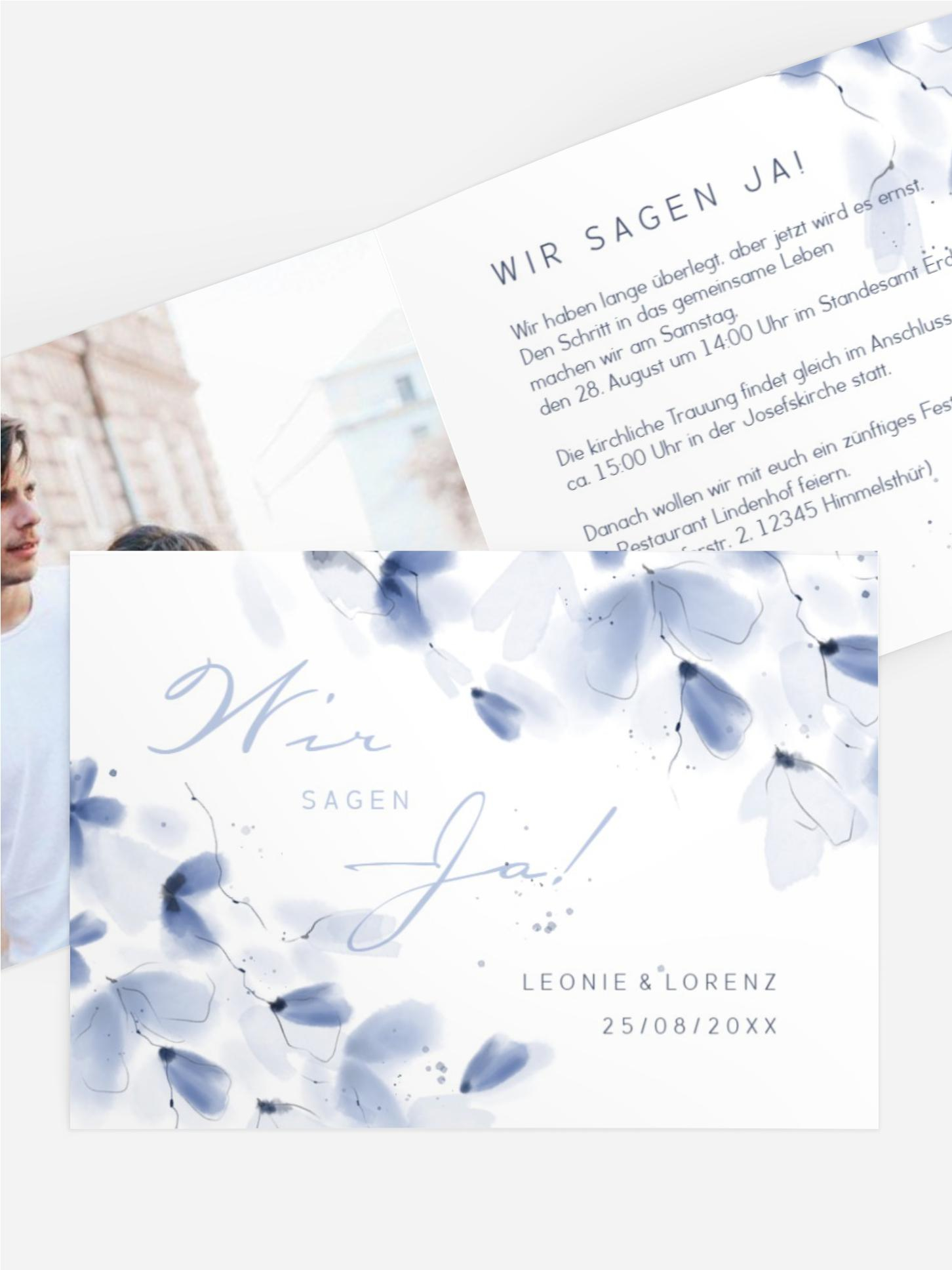 Hochzeitseinladung Aquarell Blätter