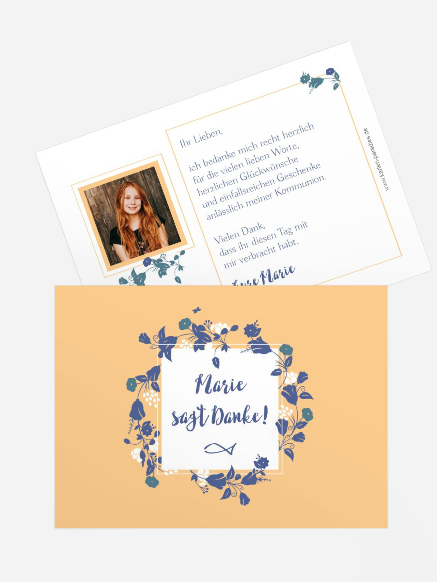 Dankeskarte  Kommunion Blumenkranz
