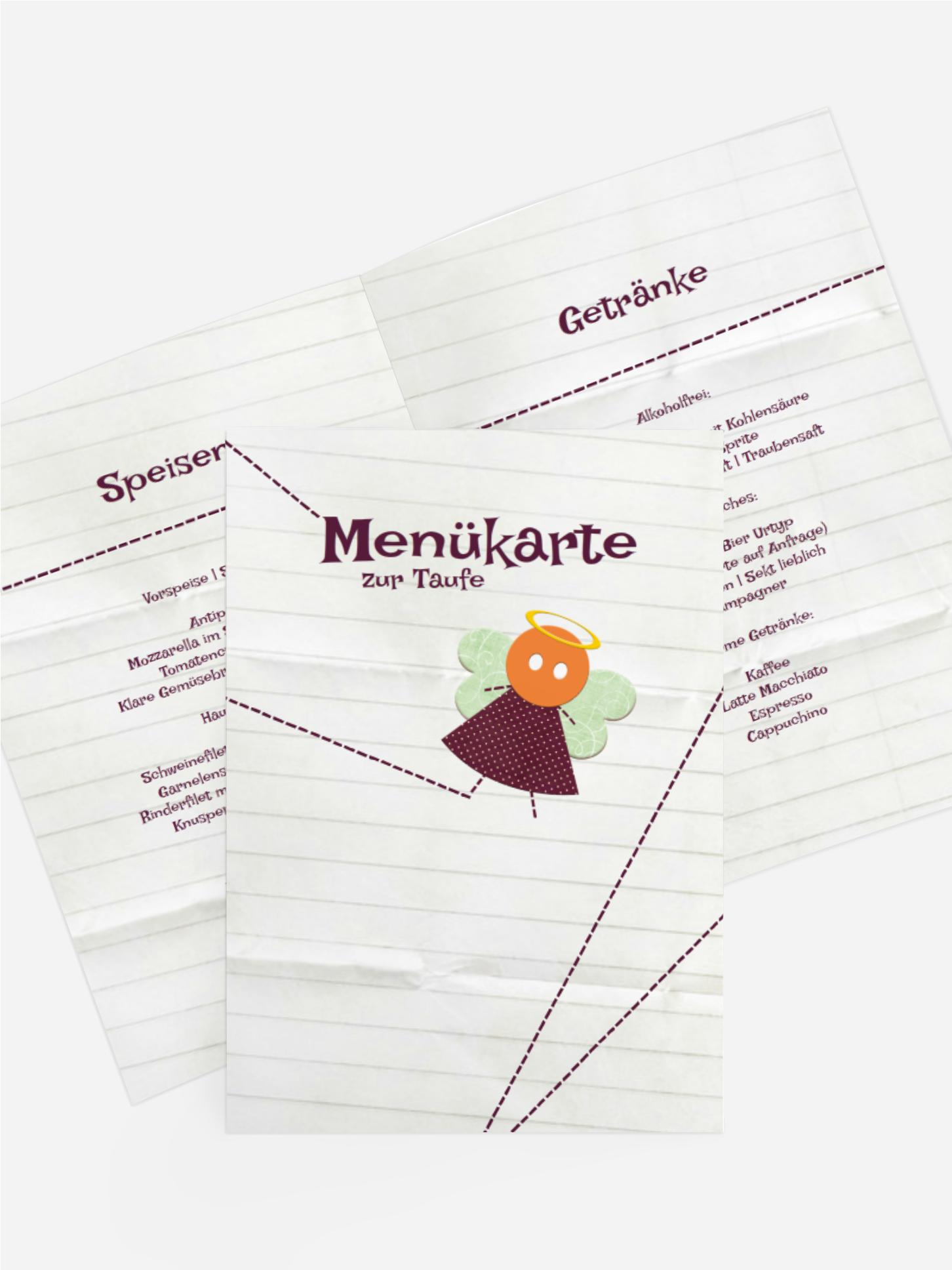 Menükarte Taufe Stoffengelchen Menükarte Taufe Stoffengelchen