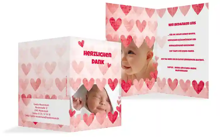 Dankeskarte Taufe Voller Herzen