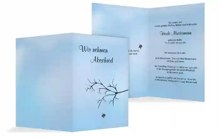 Trauerkarte Blatt hoch