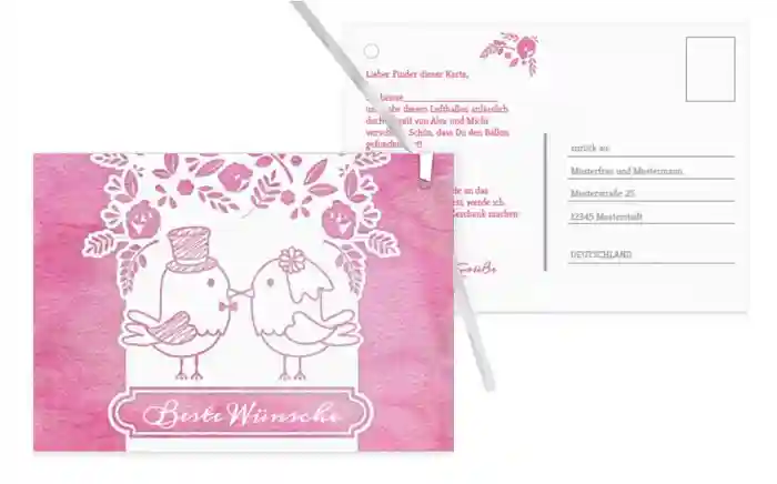 Ballonkarte zur Hochzeit Vogelpaar