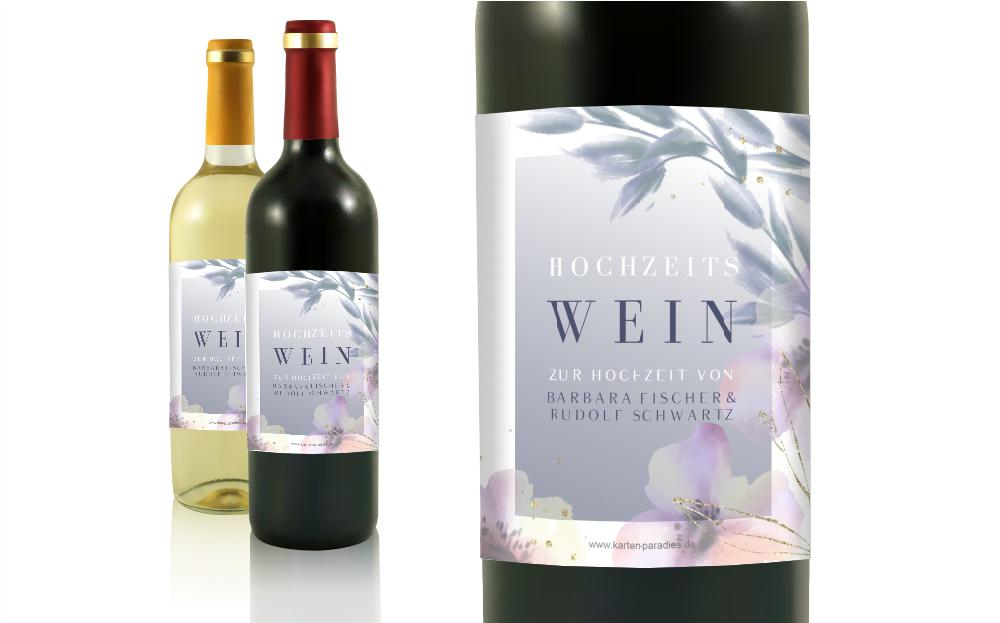 Flaschenetikett Hochzeit edle aquarell Blumen