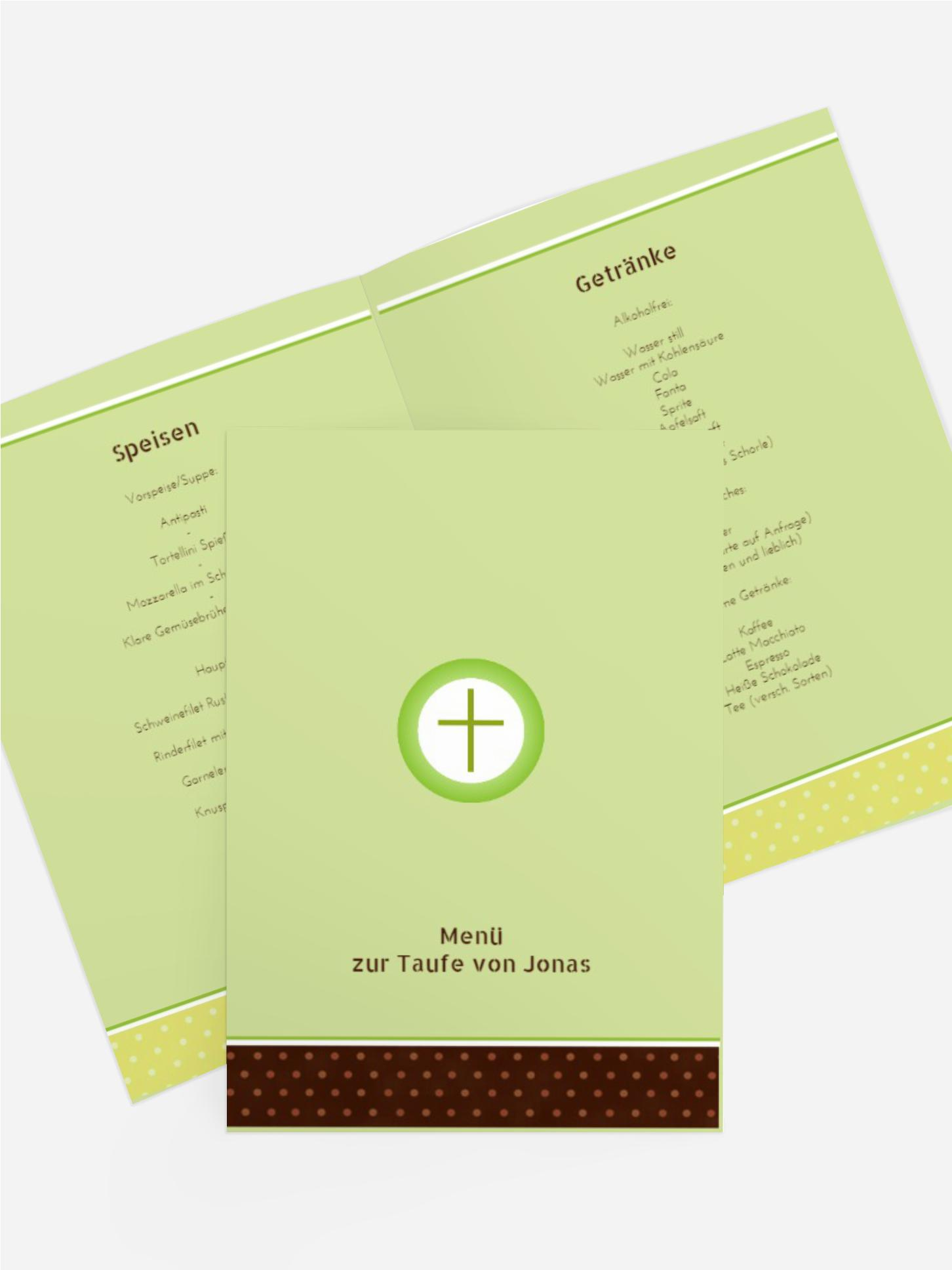 Taufe Menükarte Kreuzhostie