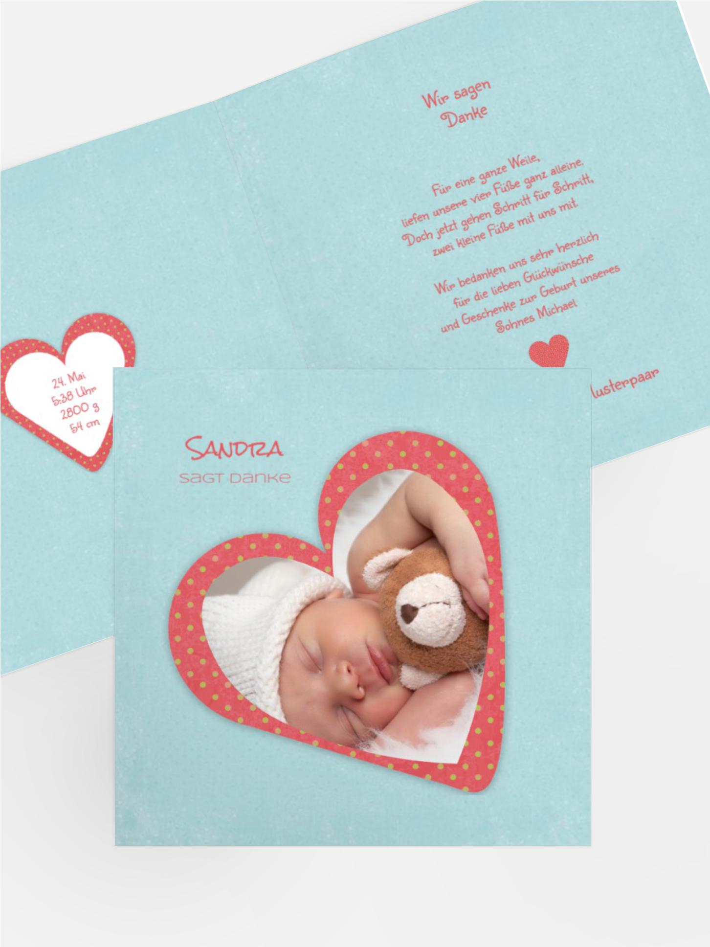 Baby Dankeskarte Herzform