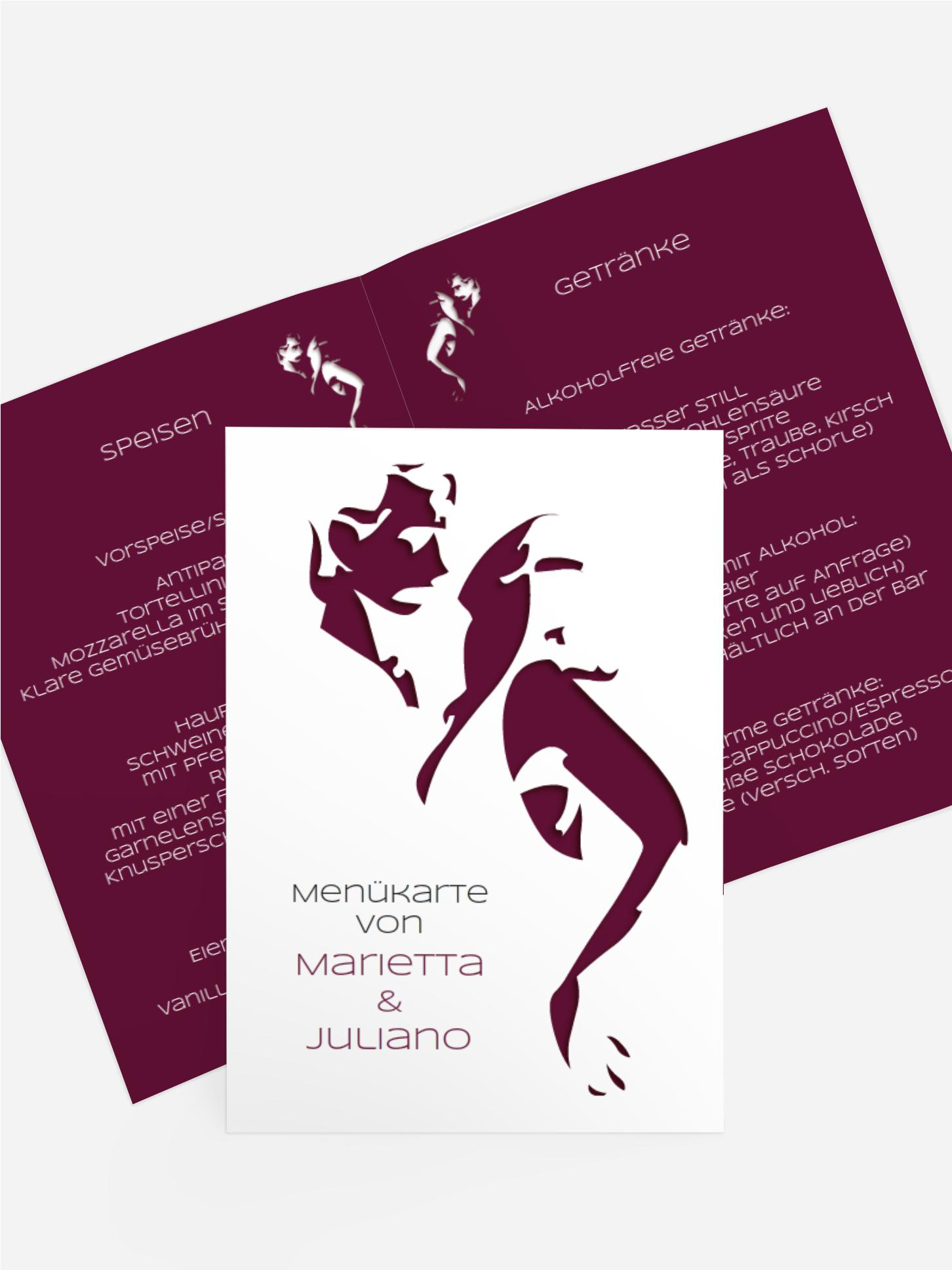 Menükarte Hochzeit Tango