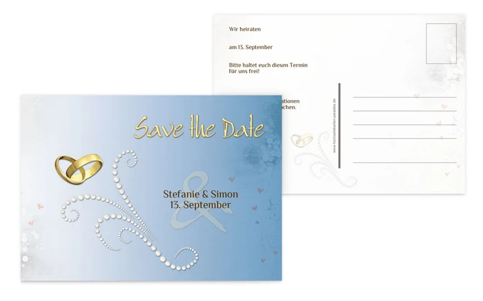 Save the Date Karte Eheringe Perlen